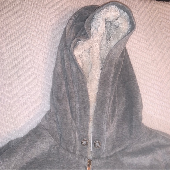 VS PINK fur lined zip up sweater grey velour - Picture 7 of 8